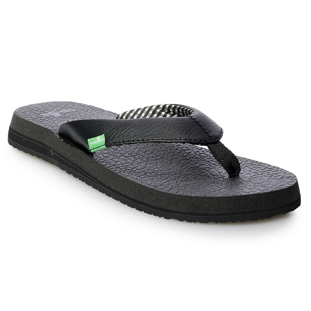 Sanuk Women Yoga Mat Ebony Flip Flops Sandals--Black